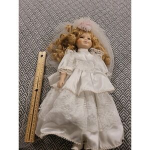 Vintage Collectible Porcelain Bride Doll with Stand